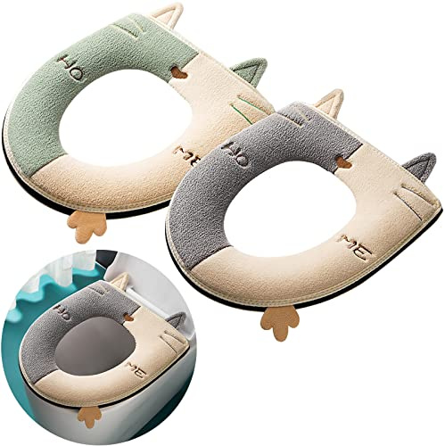 Thickened Toilet seat Cushion Cover is Universal, Warm, Washable and Reusable 2 pcs (Grey + Green)