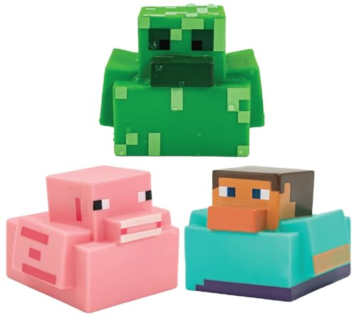 Minecraft Gummienten - Offiziell lizenziert, Minecraft Badewannenenten, mit Creeper, Schwein & Steve Badewannenspielzeug, lustige Jeep-Enten, Neuheitsgeschenk für Gamer