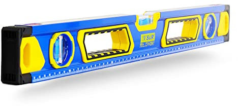 S&R Nivel de Burbuja de Aluminio - 60 cm - Magnético - 3 burbujas (horizontales/verticales / 45°) - Tapones antichoque - Precesíon clase 1