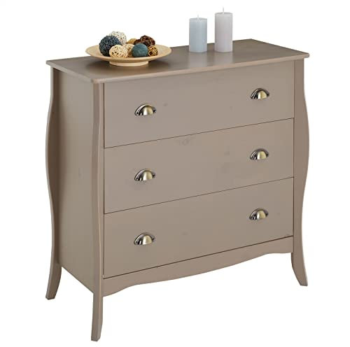 IDIMEX Kommode Antoinette, schönes Sideboard im Barockstil, antike Anrichte aus Kiefer in Taupe, praktische Schubladenkommode mit 3 Schubladen