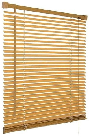 PVC woodgrain effect windows shutters for privacy home offices Blinds - Strong Trimmable Easy fit child safe window curtains - Teak colour - Width 45cm x Drop 213cm