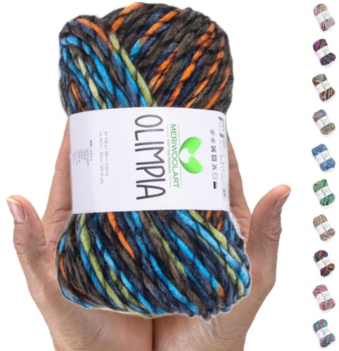 MeriWoolArt Merino Wolle zum Stricken – 100 m Mehrfarbige Dicke Weiche Merinowolle zum Stricken für Pullover Jacken – XXL Handstrickwolle – Voluminöse DIY Wolle für Schals Decken Tücher Geschenke