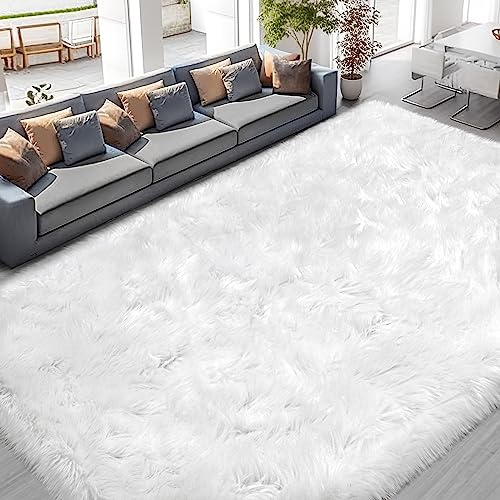 Ciicool Faux Fur Rug 6 x 9 Feet, Fluffy Shaggy Carpet, White Faux Fur Sheepskin Rugs for Living Room, Fuzzy Washable Rugs for Bedroom, Playroom, Decor, Luxury Room Decor, Rectangle