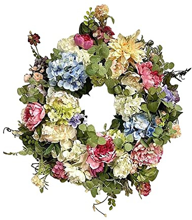 Couronne de porte, hortensia artificielle, 45 cm, décoration printemps-été pour maison, mariage, toutes saisons, couronne de porte florale
