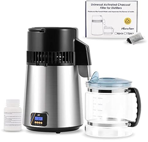 Hanchen wasser destilliergerät Digitaler Wasserdestilliergerät 1L / H Destilliertes Wasser herstellen 750W Edelstahl Distilleranlage mit Glaskanne, zeitgesteuert Water Distillers