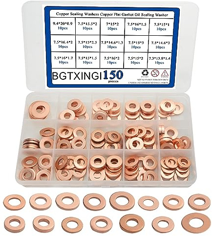BGTXINGI150Pcs 15 Arten Kupfer Dichtung Unterlegscheiben Kupfer Flache Dichtung Öl Dichtung Unterlegscheibe Box