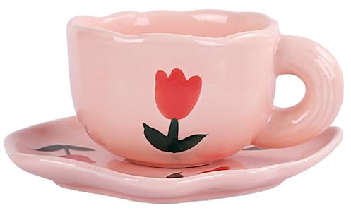 Disoza Kaffekoppar Med Fat Söt Rosa Tulpankopp Gåvor Till Kvinnor Födelsedag Te Kaffemugg 250 Ml Keramisk Kopp Födelsedagspresent Till Kvinnor Flickor Mamma Flickvän