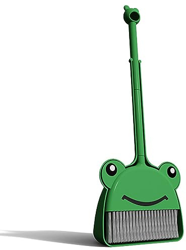 SCKTYZS Mini Broom with Dustpan for Boy I Kids Small Cleaning Set Combo Pretend Play I Toddler Kitchen Dress Up Toys–Frog Green