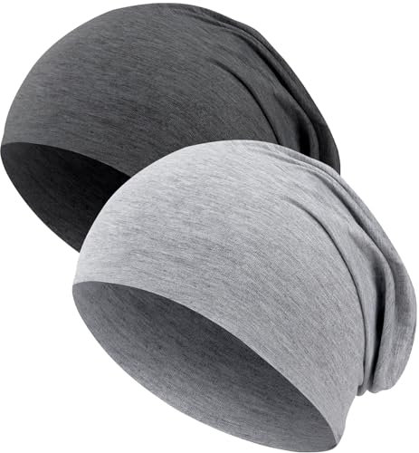Kavya Dünne Mütze Herren Damen, Leichte Sommermützen Damen Herren 2 Pcs Weich Beanie Skull Cap Chemo Kopfbedeckung Damen Unisex Frühling Sommer und Herbst Winter