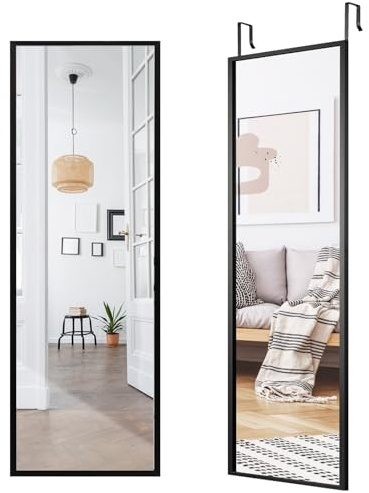 Multigot Full Length Wall Mirror with Height Adjustable Hooks, Rectangular Over the Door Mirror for Living Room Bedroom Entryway (Black)