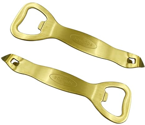 2 Pcs Gold Bottle Opener Stainless Steel Can Punch Opener Church Key Can Opener Beer Openers for Bar Kitchen Party, Gift for Men Husband Father Boyfriend