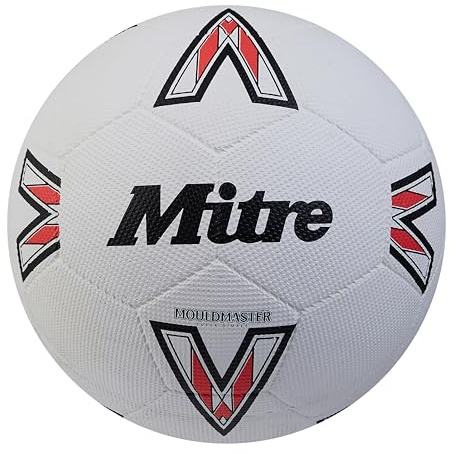 Mitre Super Dimple Fußball | Perfekt für Futsal, für Hartplatz und Halle Fußball, Weiß/Schwarz/Bib-Rot, 5