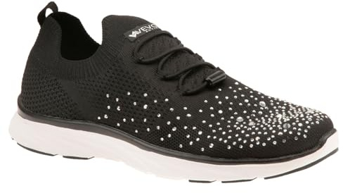 Vevo Active Women's Steffi Rhinestone Embellished Slip-On Sneaker, 12 M (Medium), Black-Rhinestone