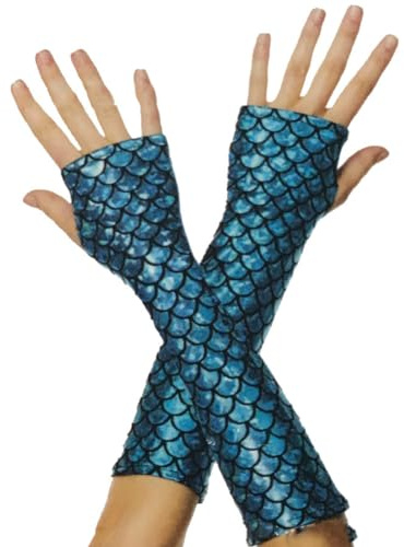 Yurosiay Damen Meerjungfrau Handschuhe Bunt Schuppenmuster Fingerlose Handschuhe Fischschuppen Bedruckt Armstulpen Fingerlos Cosplay Party Handschuhe für Karneval Party Halloween Tanzen Rot