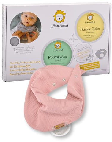 Löwenkind Einsteigerbox zur Unterstützung in der Erkältungszeit und auf Reisen -Medi Grau mit Rotznäschen- und Schöne-Reise-Kräuterpads für Kinder ab 4 Jahre (Altrosa)