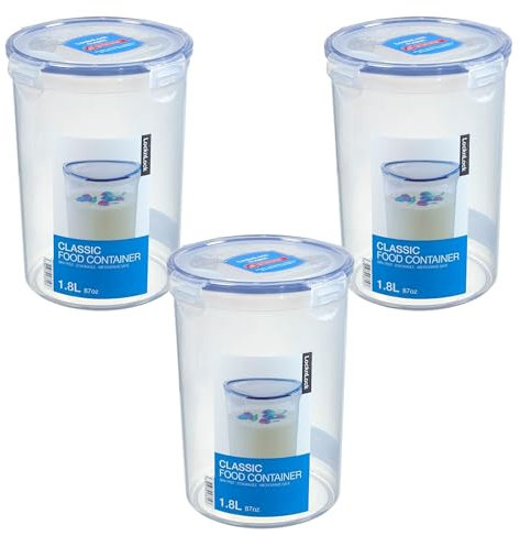 LocknLock Set of 3 HPL933D Storage Containers Round Food Storage Containers 1.8 L - Diameter 142 x 186 mm Height - Food Container Sugar Storage Salad Dressing and Sauces - Lock and Lock Can Boxes