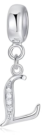 Symretie Damen 925 Sterling Silber Initial Charms Anhänger Buchstaben A-Z Silberner Anhänger Kompatibel mit Europäischen Armbänder und Halskette