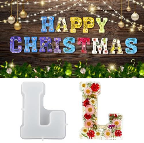 WIKIMO Silikonform Buchstaben Groß, 18 cm/7 inch Epoxidharz Formen für 3D-Alphabet, Silikonform GießForm für Geburtstag Hochzeit Party Weihnachten Kunst Basteln Ornamente（L）