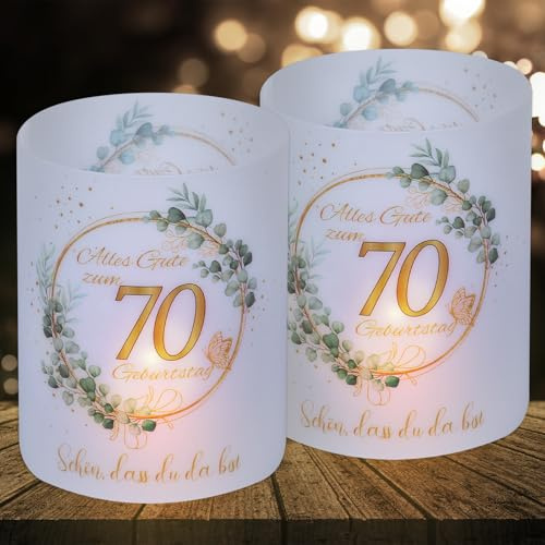16 Windlichter 70. Geburtstag Tischdeko Happy Birthday Männer Frauen Deko, Teelichter oder Kerzen