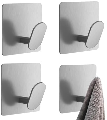 Gacqpli Crochet de rangement adhésif, crochet mural adhésif - Cintres organisateurs collants en acier inoxydable pour cuisine, 4 pièces | Crochets Adhésifs Pour Organisation De Serviettes, Manteaux,