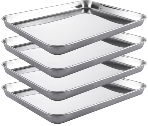 YAYODS Baking Tray Set of 4, Stainless Steel, 31x24x3.1cm | Oven Trays, Non Stick, Non Toxic, Mirror Polished & Rustproof, Dishwasher Safe