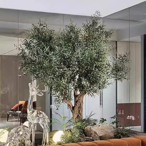 Sohodoo Árbol de Olivo Artificial Grande, decoración Artificial for Interiores y Exteriores, Planta de Seda sintética con Tronco de Madera Natural y Frutas realistas, Olivo Artificial(1mx0.9m)