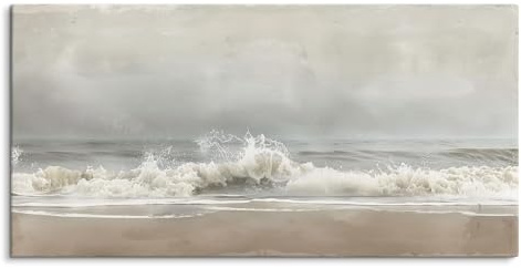 Paul Sinus Leinwandbild gerahmt 120x60cm Meer Strand Wellen Horizont Ozean Grau