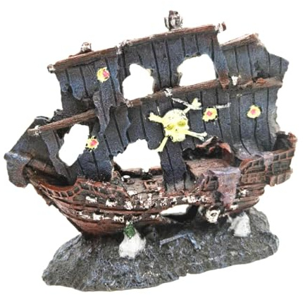 DOKUYIE Aquarium-Dekoration, versenktes Wrackboot, Pirat, beschädigtes Schiff, Aquarium, Höhle, Steinornament