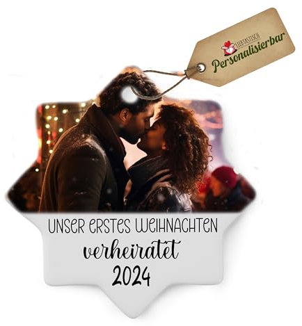 Personalisierbare Keramik-Weihnachtsornamente - Couple Weihnachtsbaum-Deko für Ihren Weihnachtsbaum – Personalisierte Weihnachtsanhänger als Christbaumschmuck mit Foto (Weihnachtsblüten)