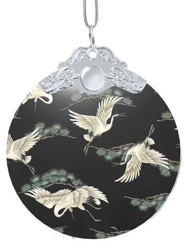 Silver Round Pendant Glass Domes - Japanese Crane & Pine Simple Chunky -Necklaces, Ideal for Home, Garden, Party, Christmas, Decorations