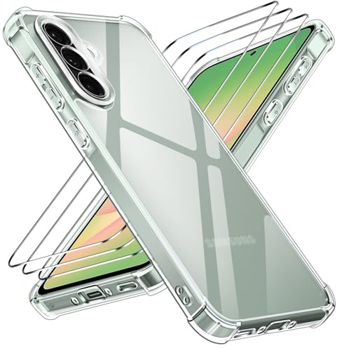 ivoler Funda para Samsung Galaxy A56 5G - Carcasa Transparente con 3 Protectores de Pantalla, Protección Mejorada para Cámara, Esquinas Militar Antigolpes con Cojín y Bumper Reforzado - Claro