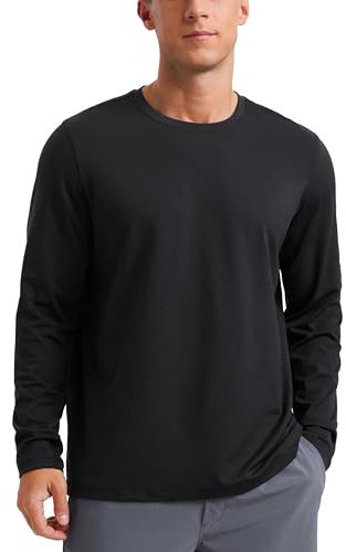 CRZ YOGA Långärmade Cloud Jersey-tröjor för män - Rund hals andningsbara casual träningströjor mjuka baströjor Svart M