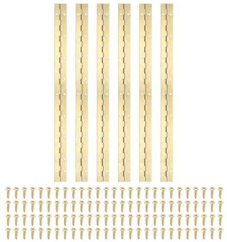 PATIKIL 18x1.2 Inch Piano Hinge,6 Pcs 304 Stainless Steel Continuous Hinge with Holes for Piano Gate Door Wooden Storage Box Cabinet Boat,Gold