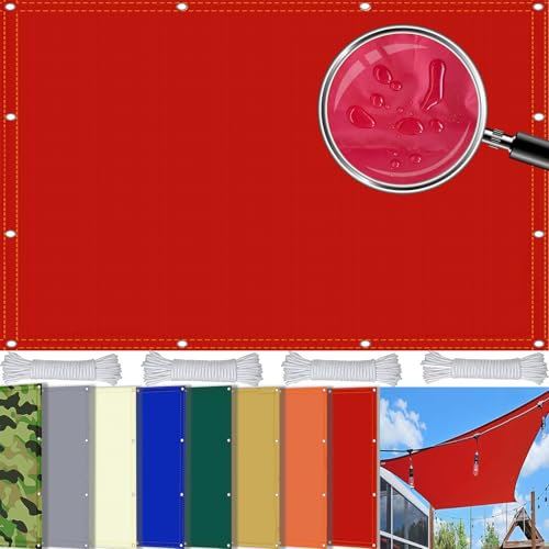 SDLLG Sun Shade Sail with Eyelets/D-Ring Rectangle/Triangle Made of Oxford Fabric 180g/㎡ Waterproof Sun Protection Weather Protection Sail Canopy UV Protection (Rectangle-Straight edge, Red)
