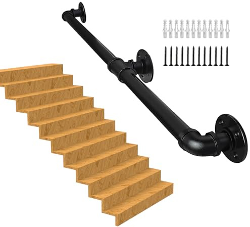 Pasamanos escalera, barandilla antideslizante para escalera interior y exterior, pasamanos tubular, pasamanos tubulares, pasamanos de pared con accesorios pasamanos negro, juego completo de 2,5 m