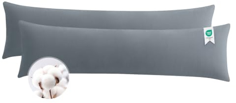 Aisbo Seitenschläferkissen Bezug 40 x 145 Baumwolle 2er Set Grau - weiche Kissenbezug 40x145 mit Reißverschluss, 40x145cm Pillow Cover Pillowcase