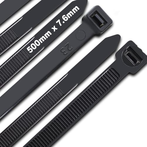 Cable Ties,500mm×8mm Heavy Duty with 70 kg Tensile Strength Large UV Resistant Strong Nylon Cable Zip Ties(100 Pieces),Black