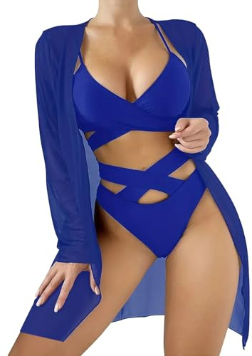 Dam Badkläder Push Up Hav Strand Hög Midja Strandkläder Tvådelad Badkläder Sexig Sommar Bikini Set Justerbar Triangel Klassisk Baddräkt Surfpool Plus Size Hot Badkläder, Blå, L