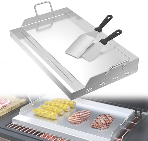 YRHome Plancha Plaque de cuisson 58 x 32 x 7 cm – 2 mm en acier inoxydable pour gaz et charbon de bois, avec spatule et grattoir – Inoxydable, résistante à la chaleur – Universelle pour barbecue