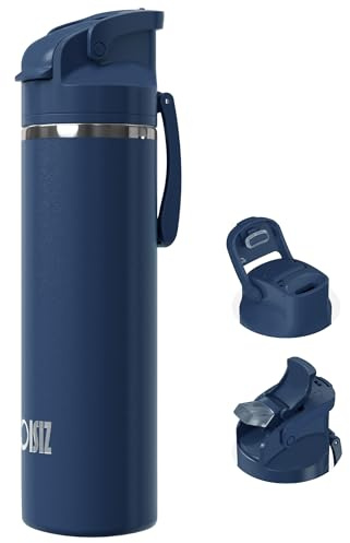 OISIZ Isolierte Edelstahl Trinkflasche 720ml mit 2 in 1 Strohhalmdeckel,Sicherheitsschloss mit einem Klick,100% auslaufsicher,hält 24 Stunden lang kalt,24 oz Vakuum Wasserflasche für Reisen und Sport
