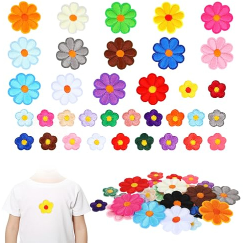 LIQWEI 37 Stück Blume Patches zum Aufbügeln, Flicken zum Aufbügeln Kinder Erwachsene, Bügelbilder für Textilien Bunte Aufnäher Gänseblümchen Bestickte Aufnäher für Hut Kleidung Rucksäcke DIY-Zubehör