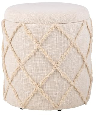 Wohnling Sitzhocker mit Stauraum Rund 40x40x45 cm Baumwolle Creme | Polsterhocker Boho mit abnehmbarem Deckel, Dekohocker gepolstert bis 120 kg, Fußhocker für Wohnzimmer