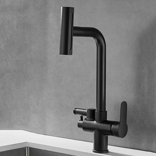 Mitigeur Cuisine avec Raccord pour Lave Vaisselle Robinet Cuisine Extractible 4 Mode Pivotant à 360 ° Robinet d'Évier de Cuisine Laiton-Noir