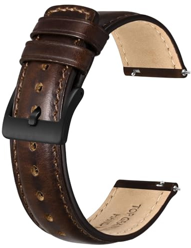 BISONSTRAP Leder Armband für Damen und Herren, Öliges Pull-Up Leder, Schnellverschluss Uhrenarmband, Armbandbreite 18mm 20mm 22mm