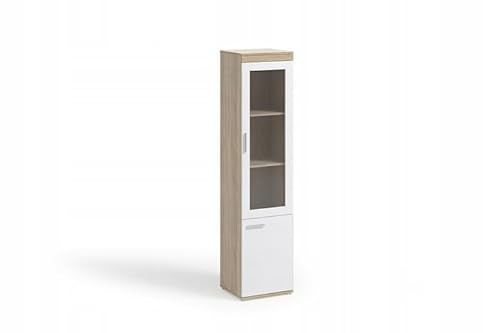 Vitrine 45x40x192 cm, Sonoma Eiche und Weiß Matt, Glastür