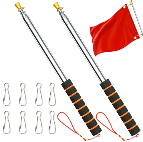 APXEL 300 cm (9,8 fot) teleskopisk handhållen flaggstång, 2 st infällbar banderollstång i rostfritt stål med 8 greppklämma, reseguide, flaggstång, visare, pinne för turguide, festival