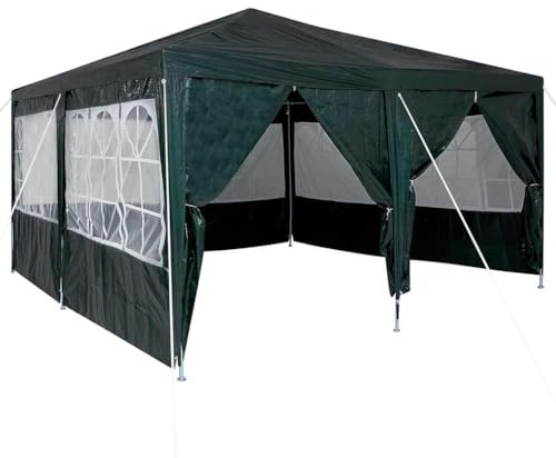 Tente de Fête avec 8 Parois Latérales, Chapiteau Pliable pour Terrasse, Pelouse, Imperméable et Résistant aux UV, 400x400x266 cm Vert Polyester et Acier