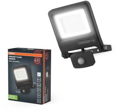 OSRAM Reflector Exterior con Sensor ENDURA 50W 4000K Gris IP65 | ENDURA® Flood Sensor Cool White PCR, Stand Luminaire and Ceiling Floodlight, Gris oscuro, 30000 h, Paquete de 1
