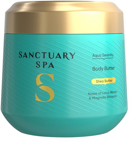 Sanctuary Spa Aqua Serenity Body Butter, 300ml, Deep Hydration with Shea Butter & Vitamin E, Silky Soft Skin, Lotus Water & Magnolia Blossom Ocean-Inspired Fragrance