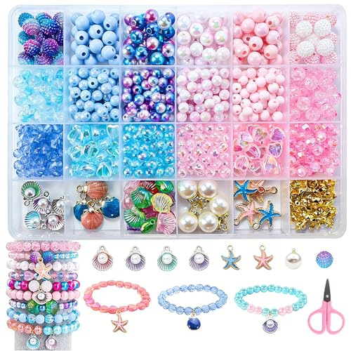ZENGOD 625 Stück Perlen Set Zum Auffädeln, 24 Farbige Handgefertigte Perlen, Erwachsene Perlenschmuck Halsketten, Schmuckzubehör zum Auffädeln für DIY Armbänder Handwerk